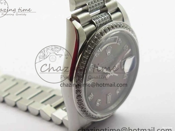 MiroTime 0309 SmoothTexture Day-Date 36mm 128239 SS Crystal BP Best Edition Black MOP Crystal Marker Dial on SS President Bracelet A 2681